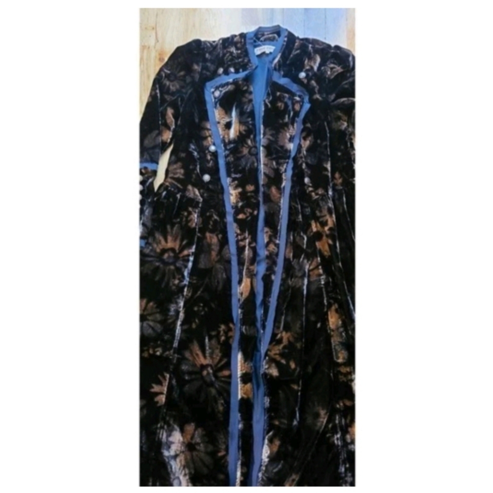 ๐๏ธ Free People Hazel Velvet Puff Sleeve Duster Long Jacket Medium Black Boho - Picture 10 of 16
